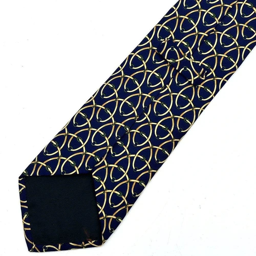 Burberrys' Men's Silk Tie Navy Blue Vintage 90s Equestrian Bit Harness England